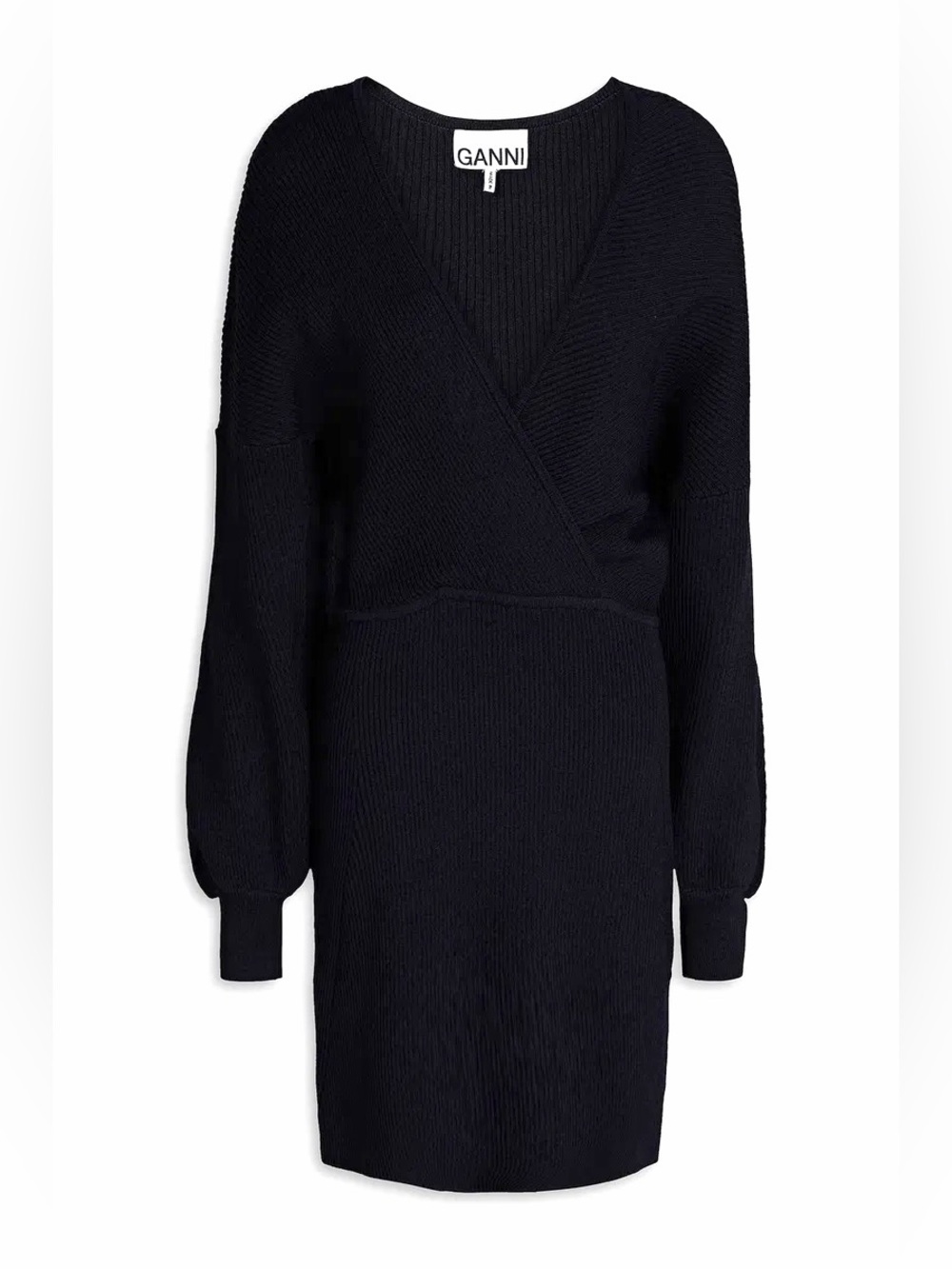 GANNI Melange Knit V-Neck Mini Dress